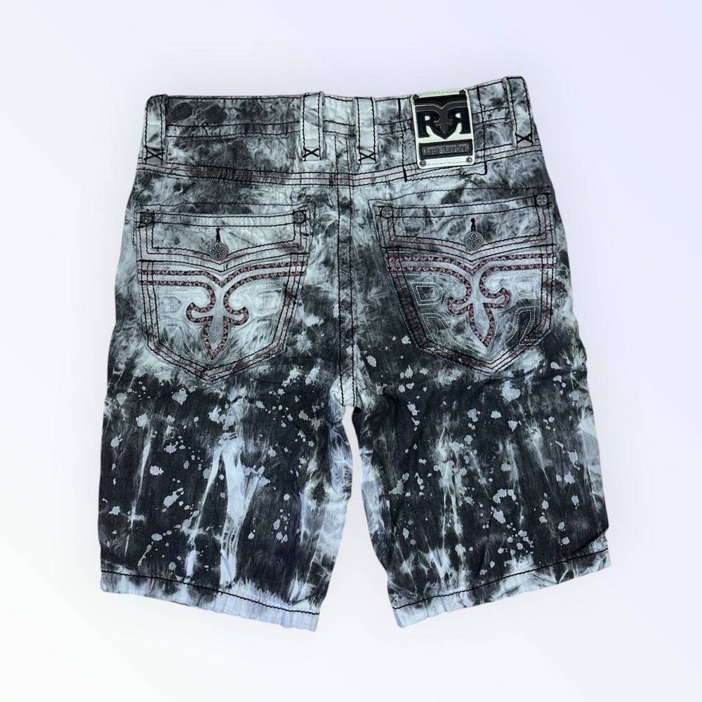 ROCK REVIVAL SHORTS MENS 30 BLACK & WHITE TIE-DYE 11.5 INSEAM